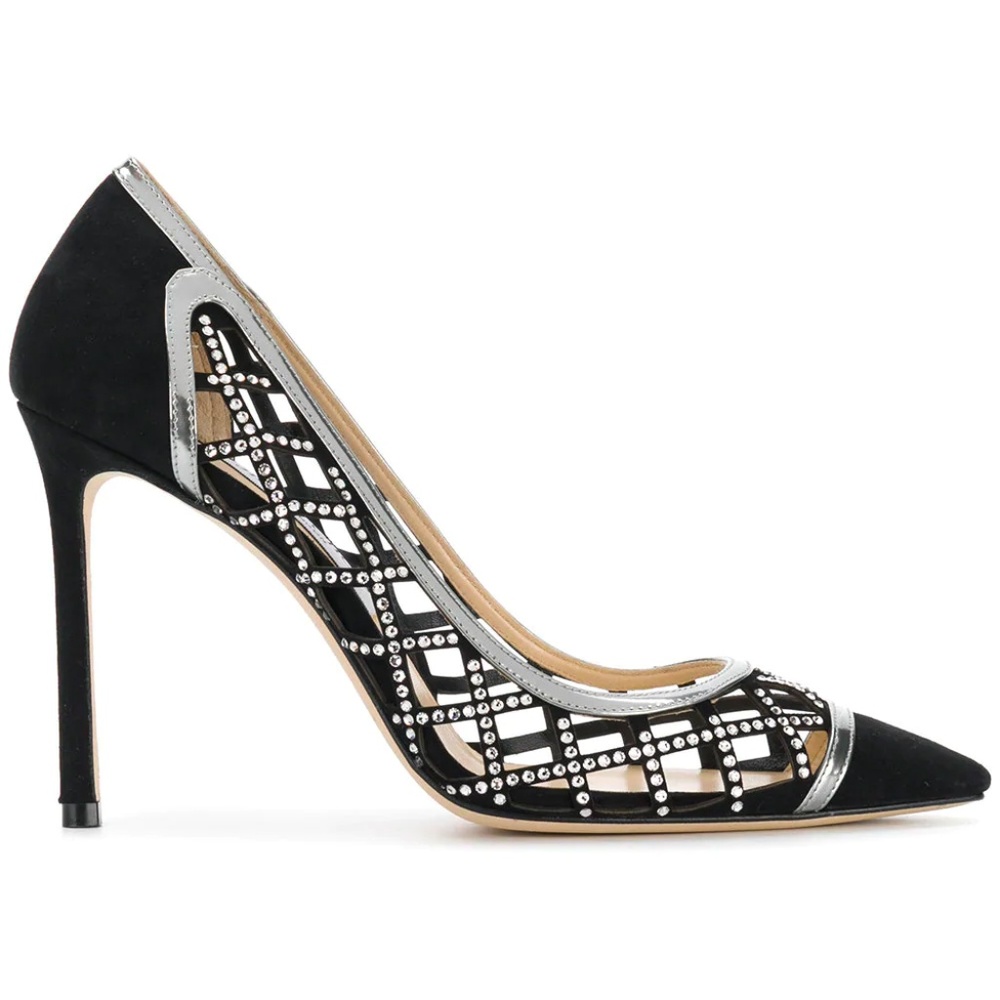 NIB Jimmy Choo Black Suede Crystal Romy 100 Pumps